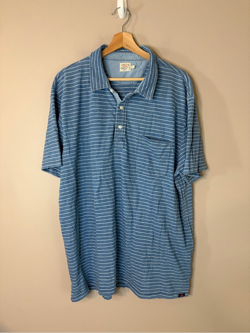 Faherty Blue Striped Polo Shirt XXL